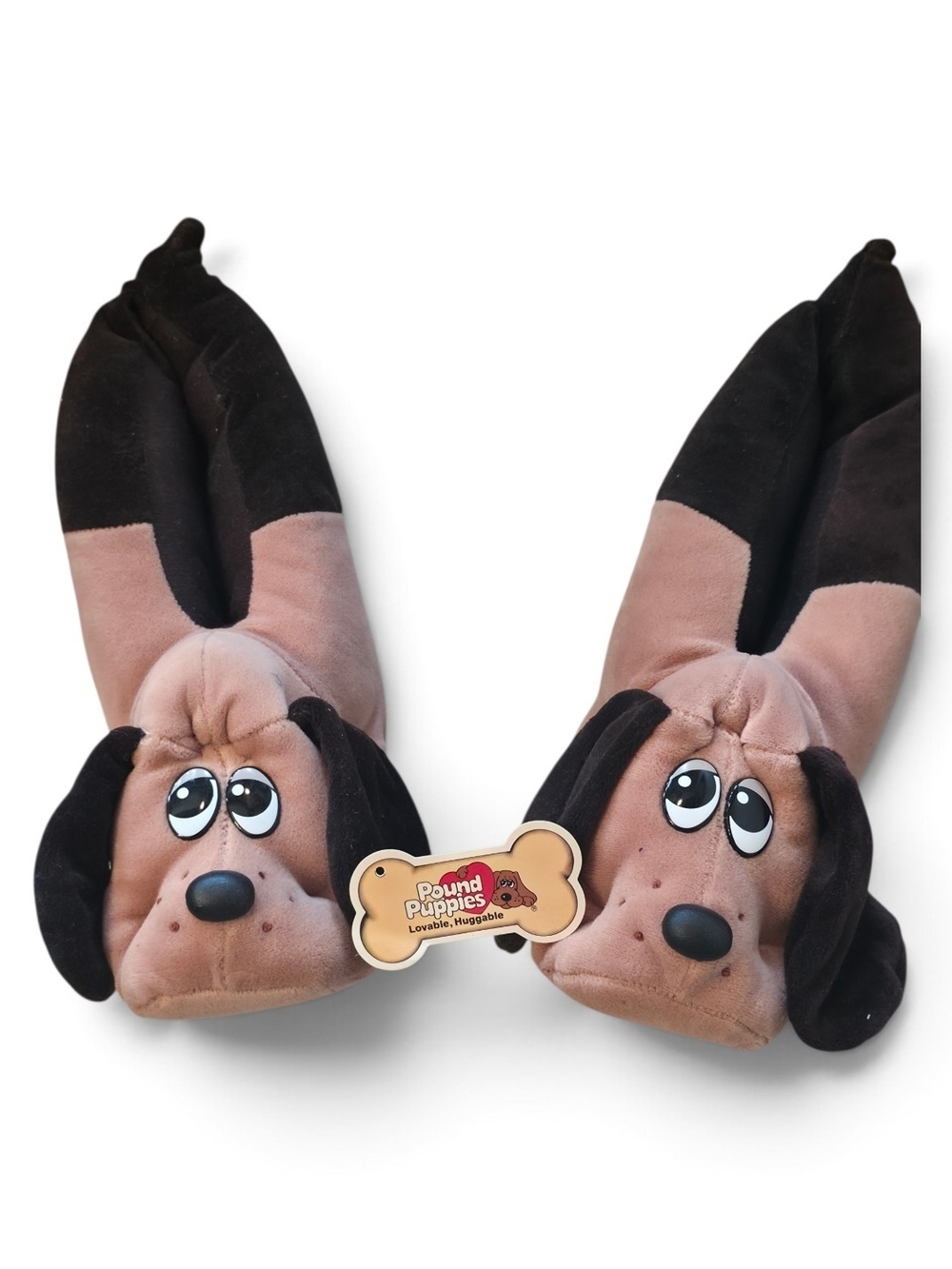 Brown & Black Pound Puppy Plush Dog Slippers